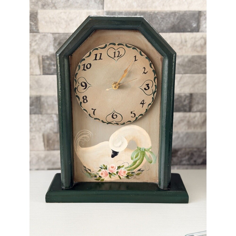 Farmhouse Country Mantle Wooden Swan Clock Faceless Hand-Painted Signed Works!